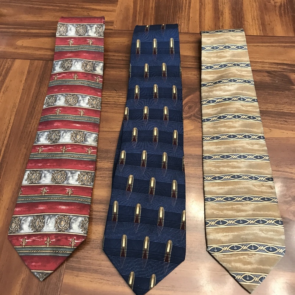 Vintage Lot 3 Bill Blass‎ Silk Ties navy red gold